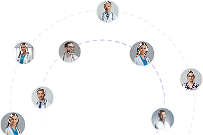 Network of licensed specialists arranged along circular arcs